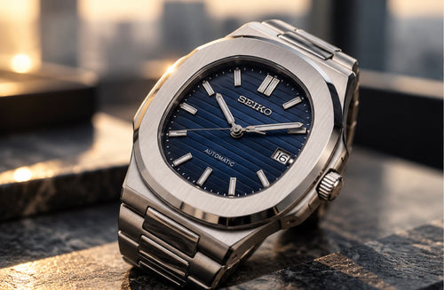 Seiko Mod Datejust Ice Blue automatique avec bracelet argenté
