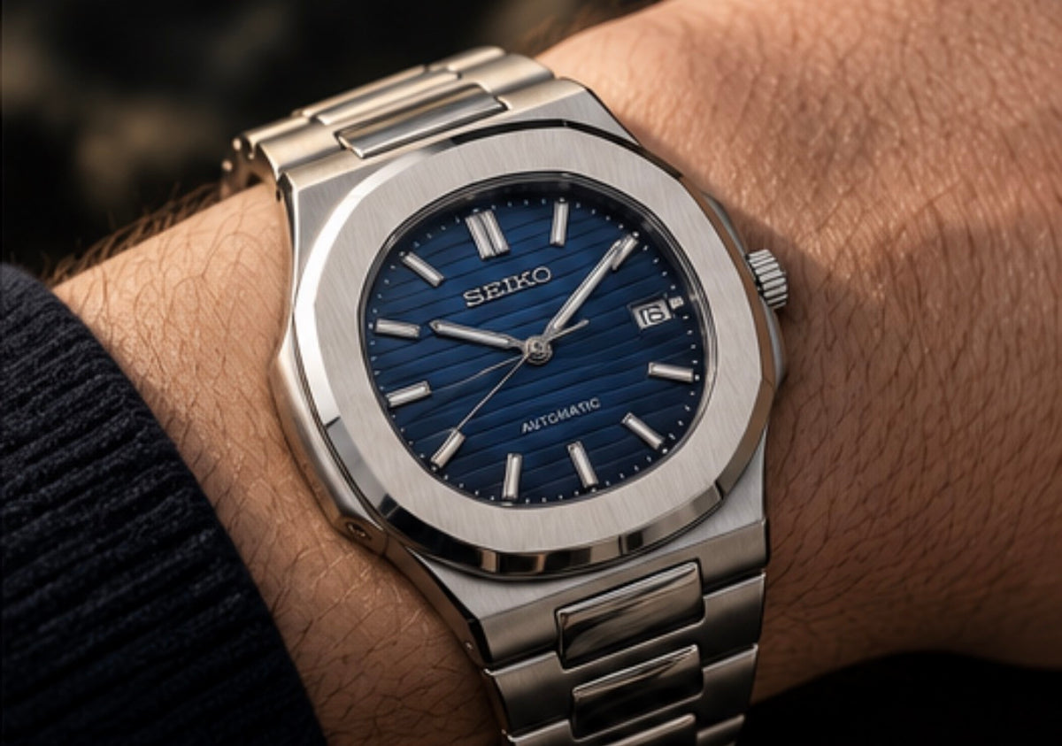 Seiko Mod Datejust Ice Blue portée au poignet