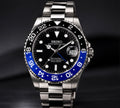 Seiko Mod GMT Black & Blue automatique avec bracelet argenté