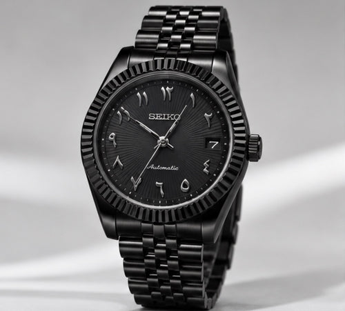 Seiko Mod Datejust Black Automatic avec bracelet noir