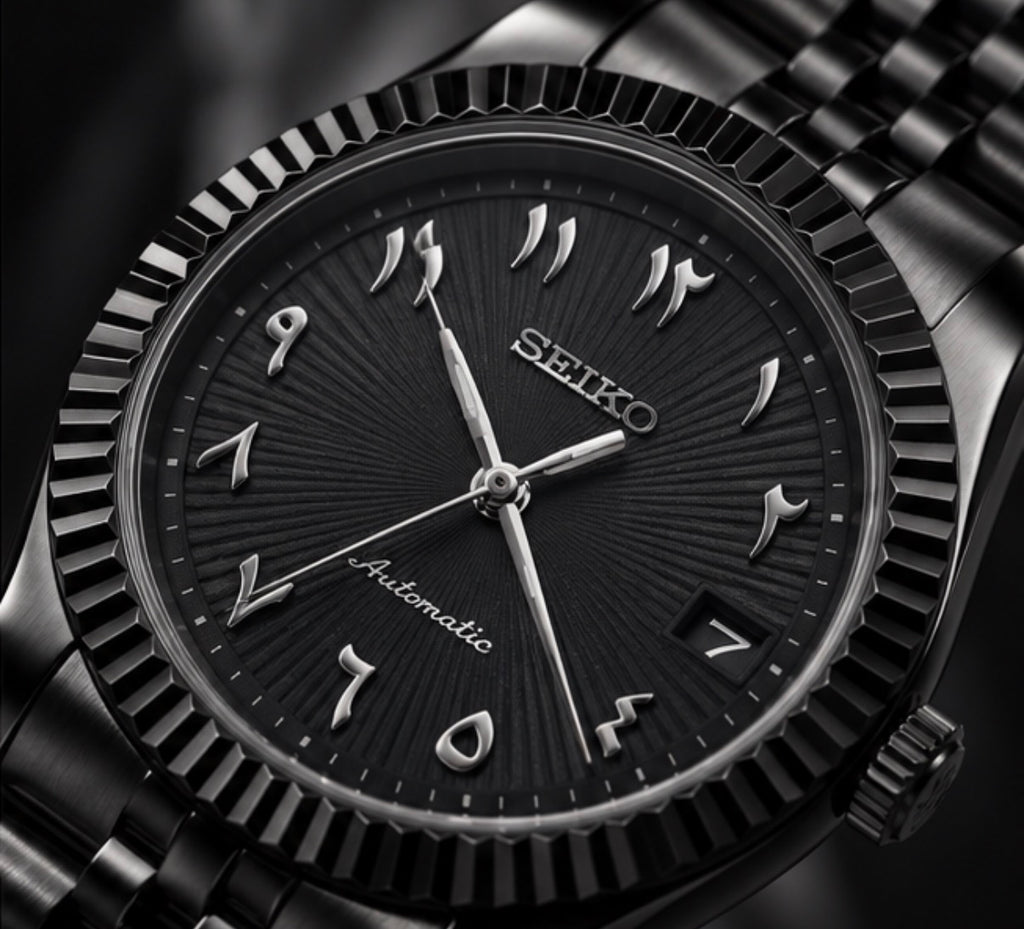Cadran noir d'une Seiko Mod Datejust automatique