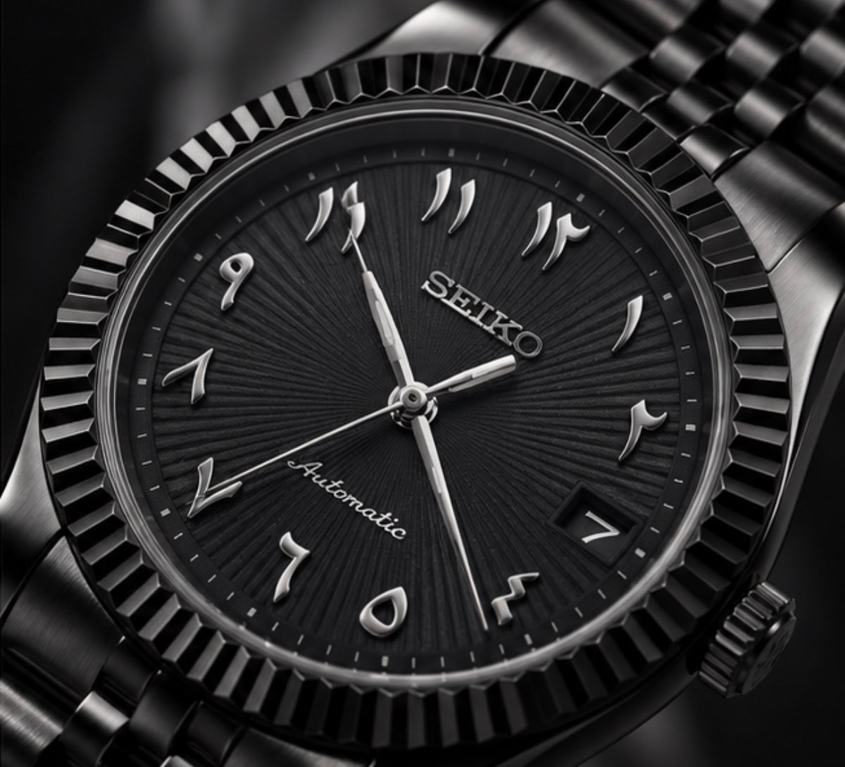 Cadran noir d'une Seiko Mod Datejust automatique